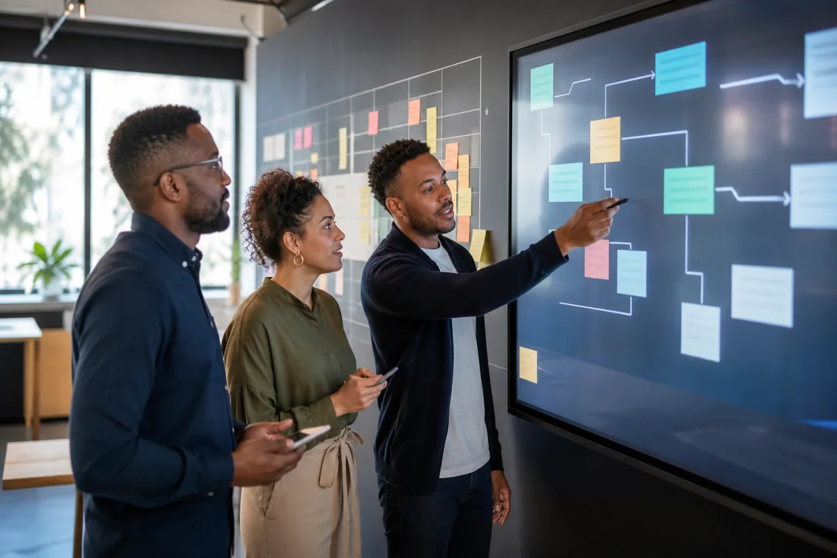 South African cross-functional team mapping a connected business workflow