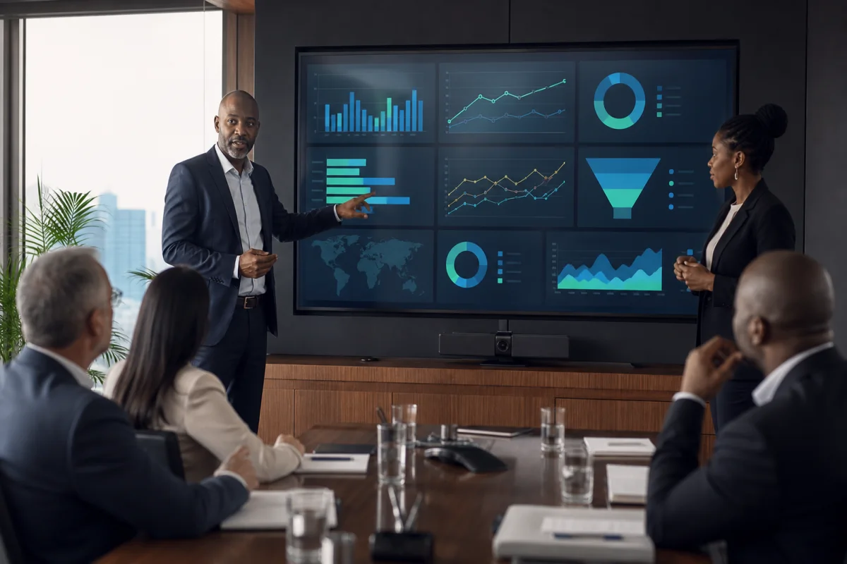 South African leaders reviewing unified business performance